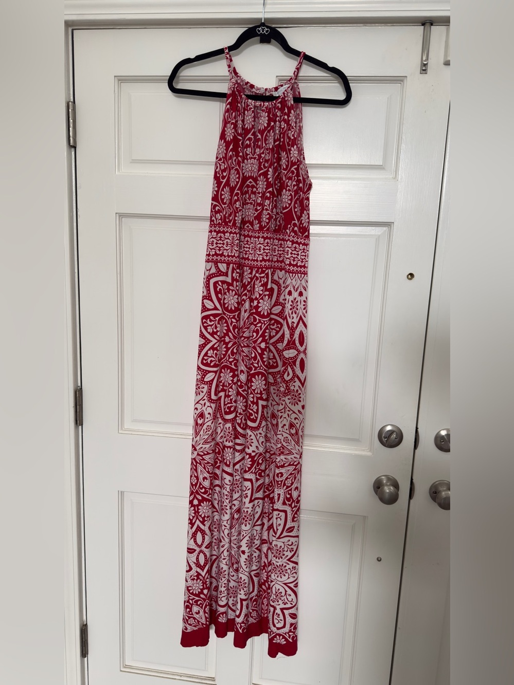 London Times Red and White Floral Halter Dress Size 12